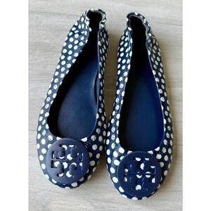 Tory Burch Navy White Polka Dot Reva Ballet Flats Women's Size 4.5-5